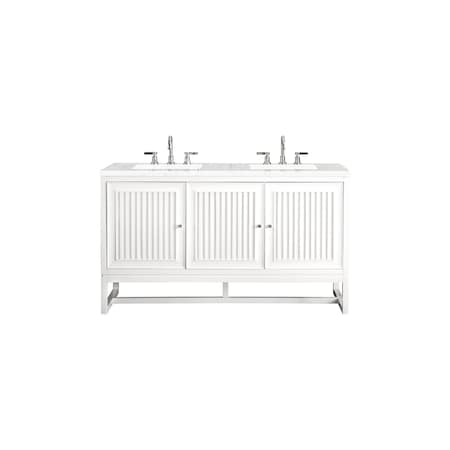James Martin Vanities Athens 60in Double Vanity, Glossy White w/ 3 CM Eternal Jasmine Pearl Quartz Top E645-V60D-GW-3EJP